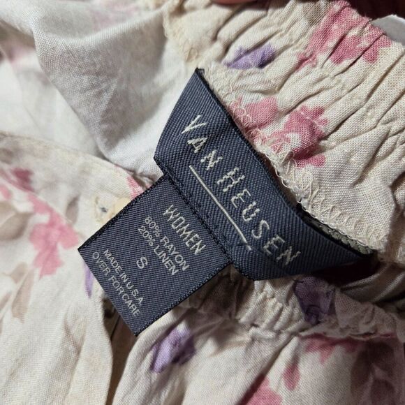 EUC VAN HEUSEN WOMEN FLORAL LONG LINEN BLEND A LINE SKIRT SIZE SMALL - Picture 12 of 16